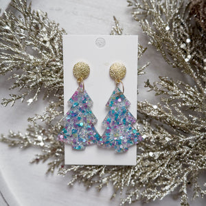 Gold Studs | Blue Purple Glitter Trees