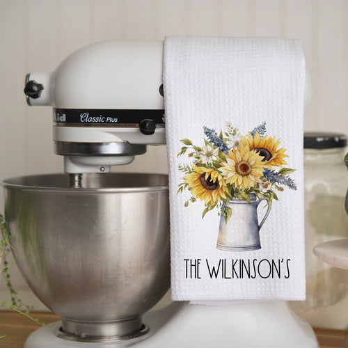 Family Name Kitchen Towel Sunflowers