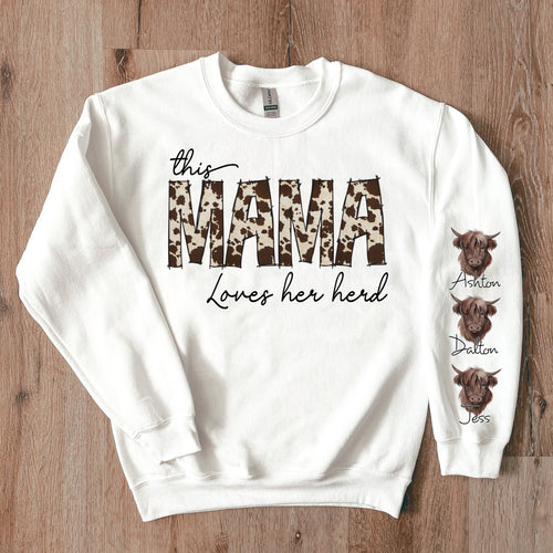 This Mama Loves Her Herd 🐮 | Sweatshirt with names on sleeve