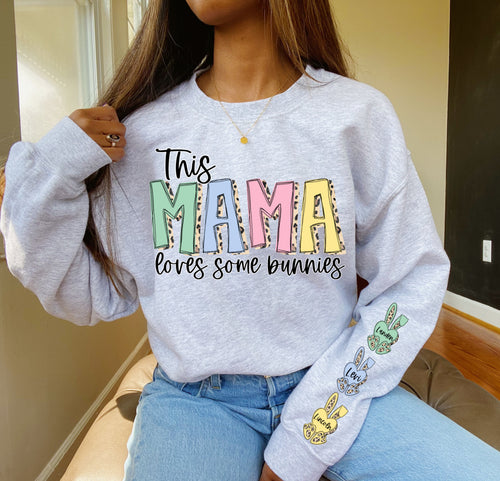 This Mama Loves Some Bunnies | Leopard Sweatshirt with names on sleeve