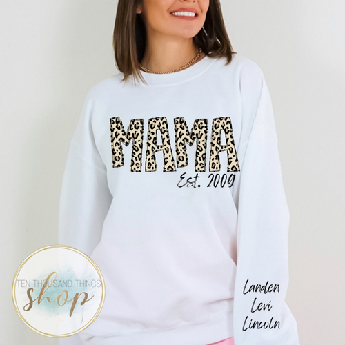 MAMA | Leopard Sweatshirt with names on sleeve