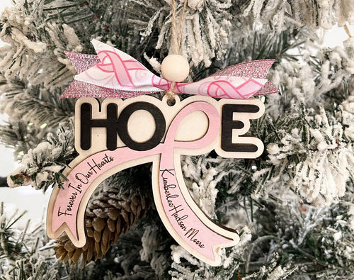 HOPE | Breast Cancer Ribbon Ornament | Laser Cut/ Engraved