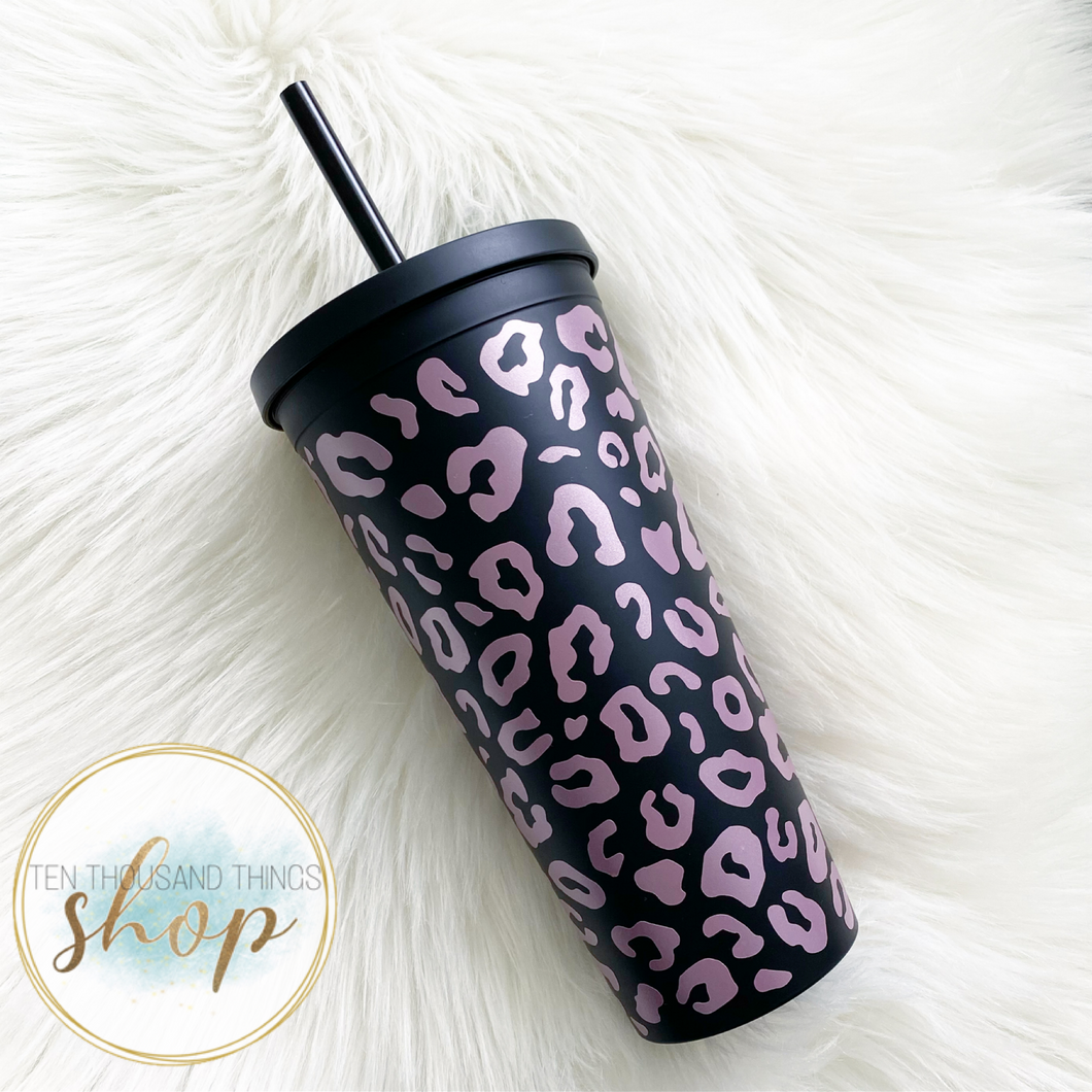 Double Wall Matte Black Tumbler | Cold Cup | Rose Gold Matte