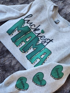 Luckiest 🍀 Mama | Leopard Sweatshirt with names on sleeve