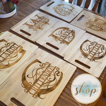 Load image into Gallery viewer, Last Name Monogram Laser Engraved Cutting Board