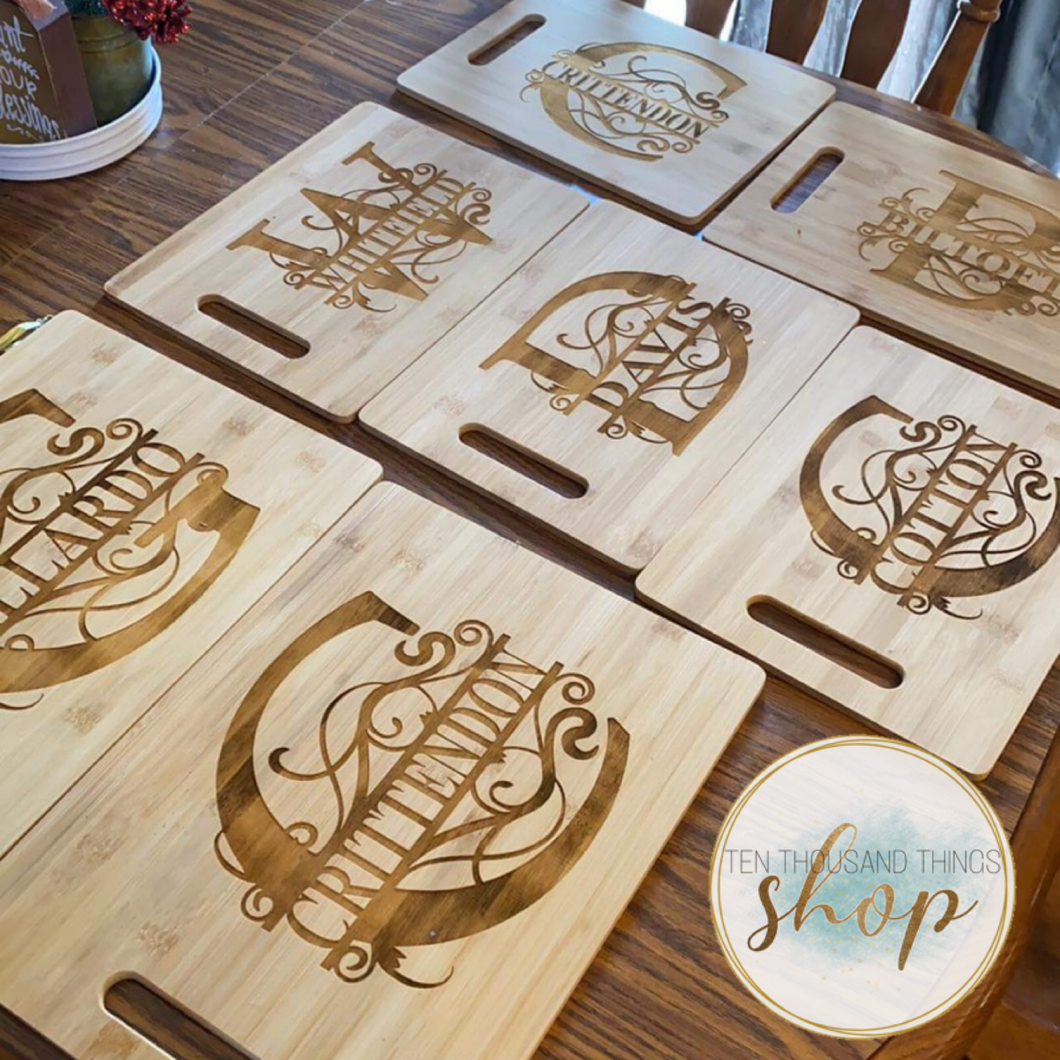 Last Name Monogram Laser Engraved Cutting Board