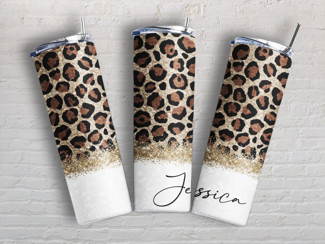 White Leopard - Add Your Name | 20oz Stainless Steel Tumbler